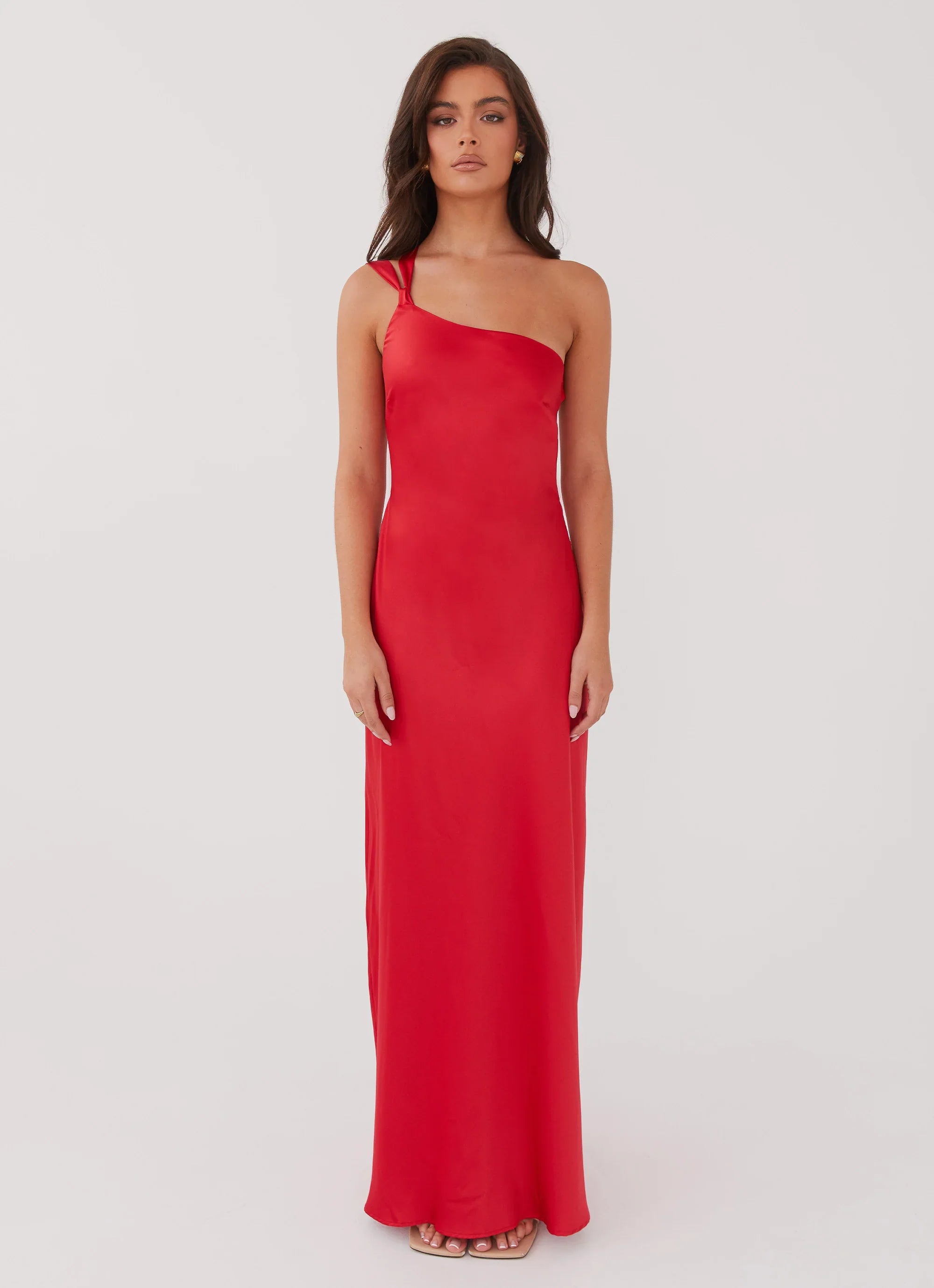 Delancy One Shoulder Maxi Dress - Red