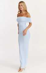 Caterina Maxi - Robe en mesh froncée à épaules dénudées bleu pâle