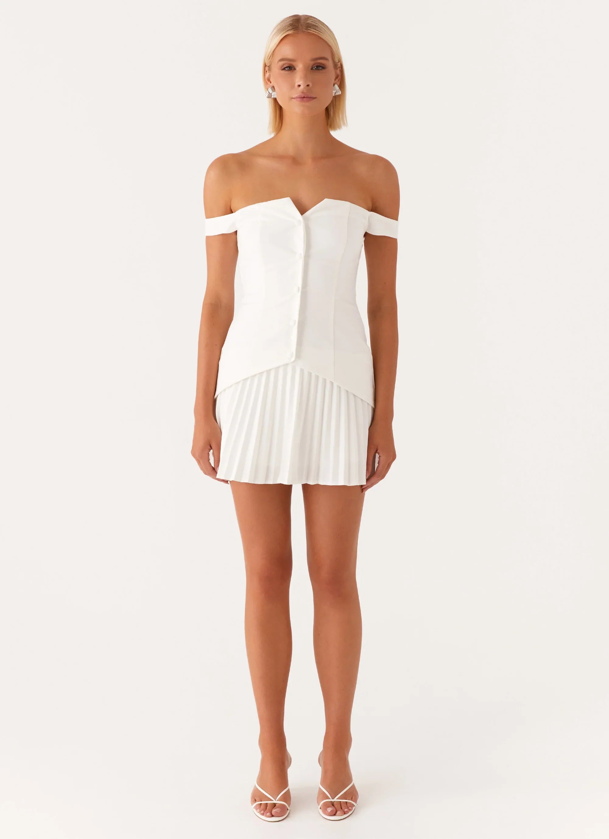 Twisted Skies Off-Shoulder Mini Dress - Off White