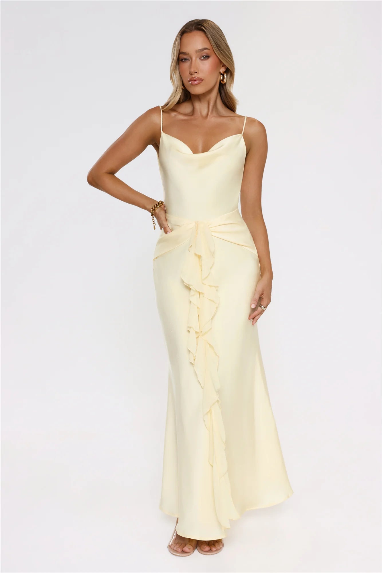 Robe longue en satin Smiling Sunrays jaune