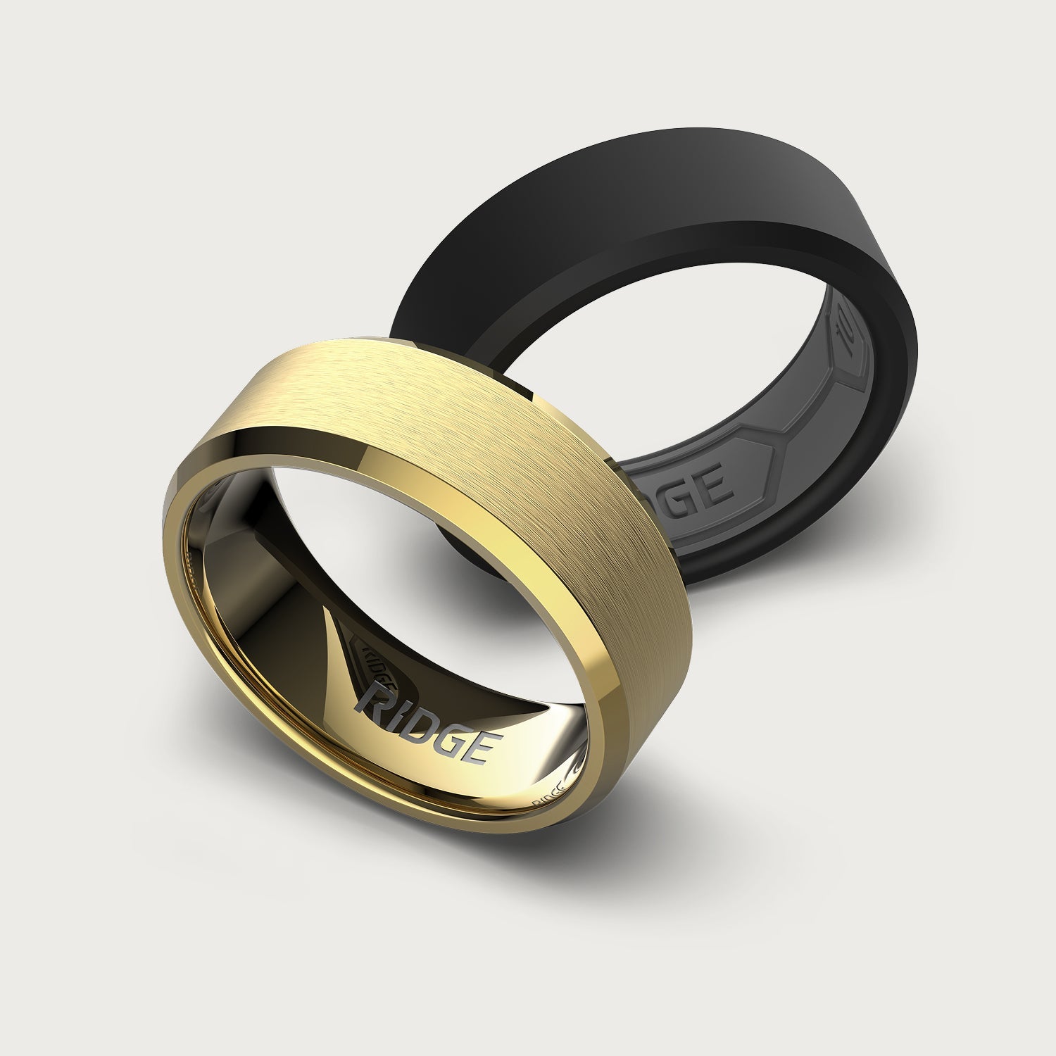 8mm Beveled Ring Set - 24K Gold - Tantalum Carbide