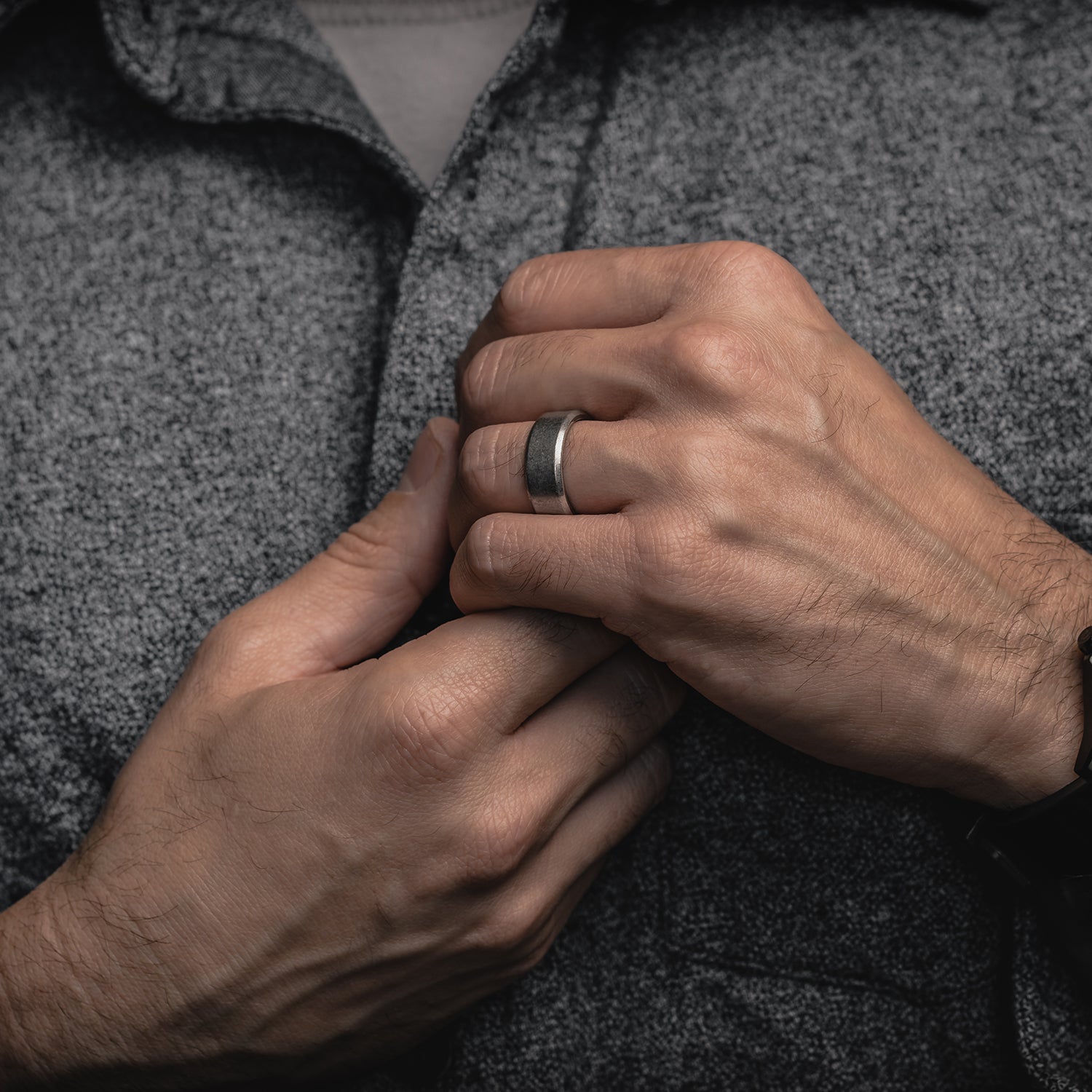 8mm Beveled Ring Set - Stonewashed Titanium