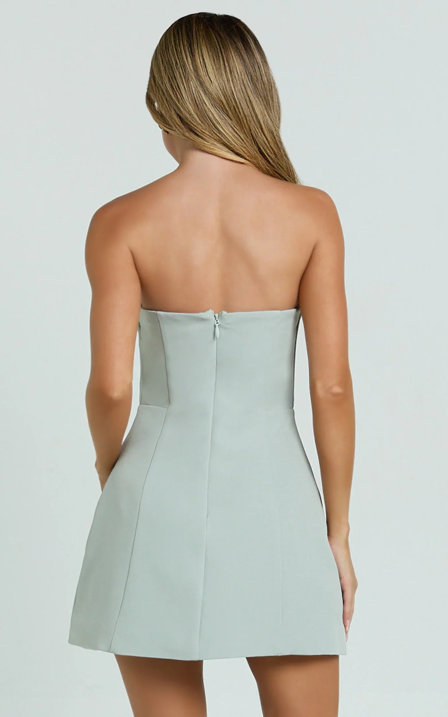 Catharine Mini Dress - Strapless A-Line Dress in Sage