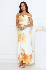 Crown Affair Off-Shoulder Mesh Maxi Dress White