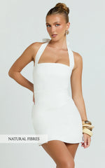 Tamika Mini Dress - Linen Mini Dress in Off White