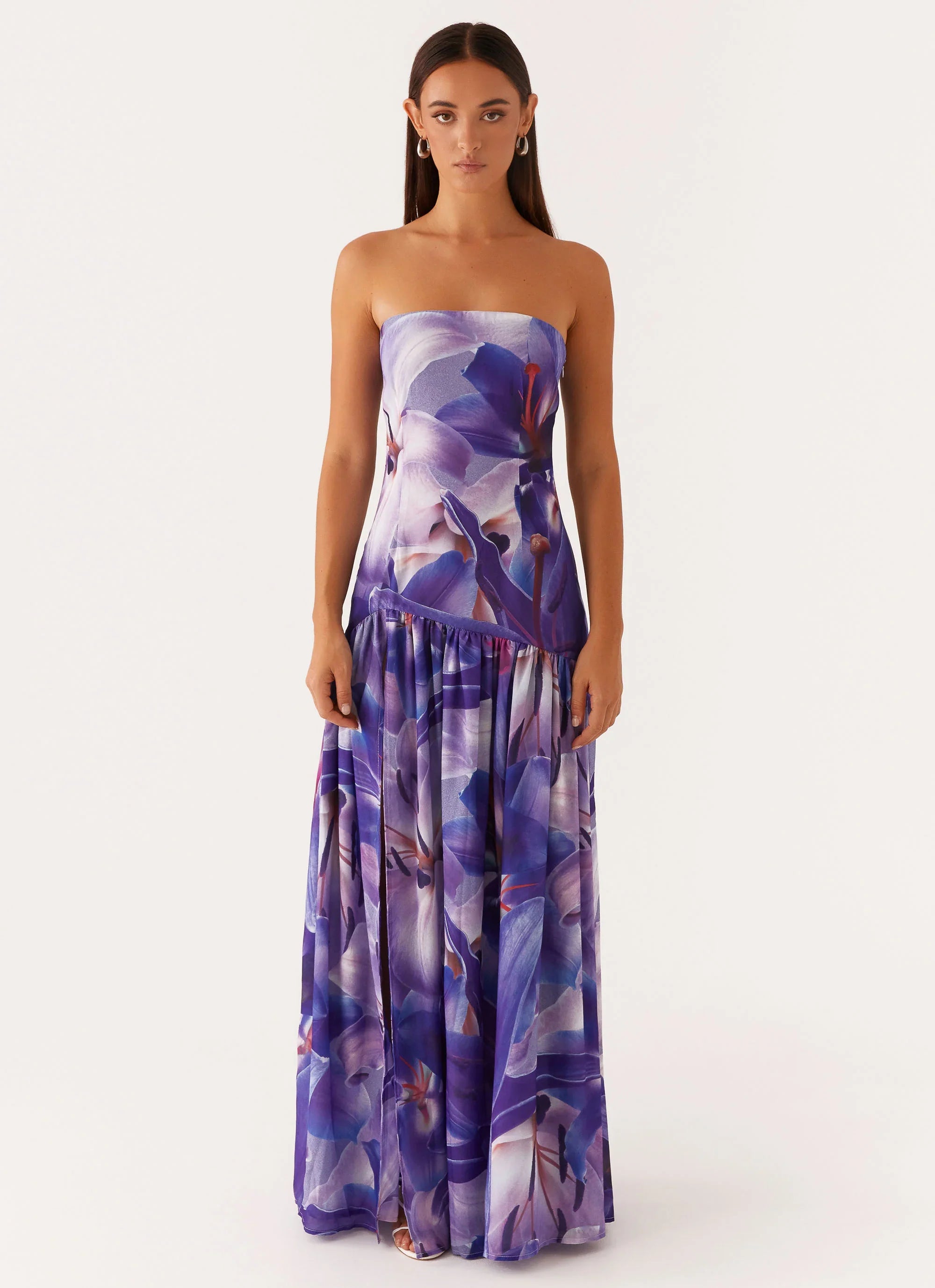 Eden Strapless Maxi Dress - Purple White Lily