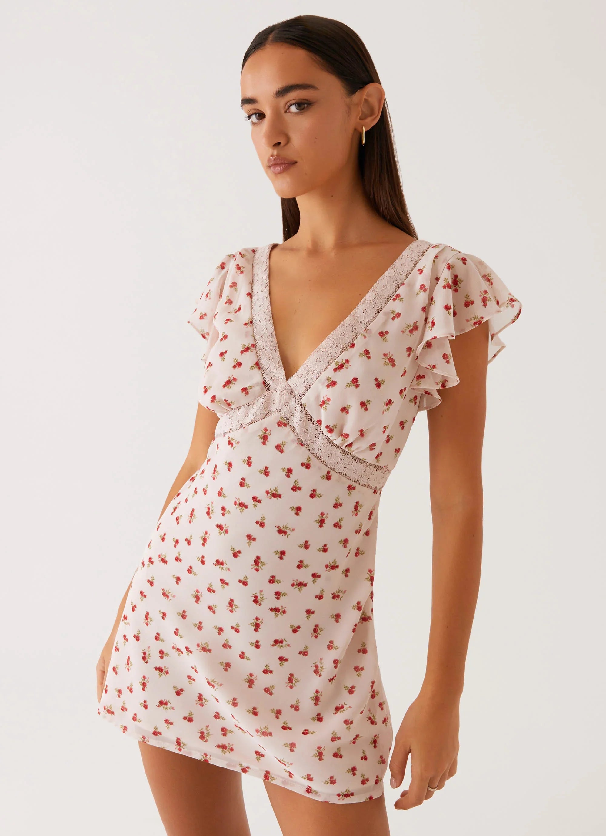 Tangled Dreams Mini Dress - Red Ditsy Floral