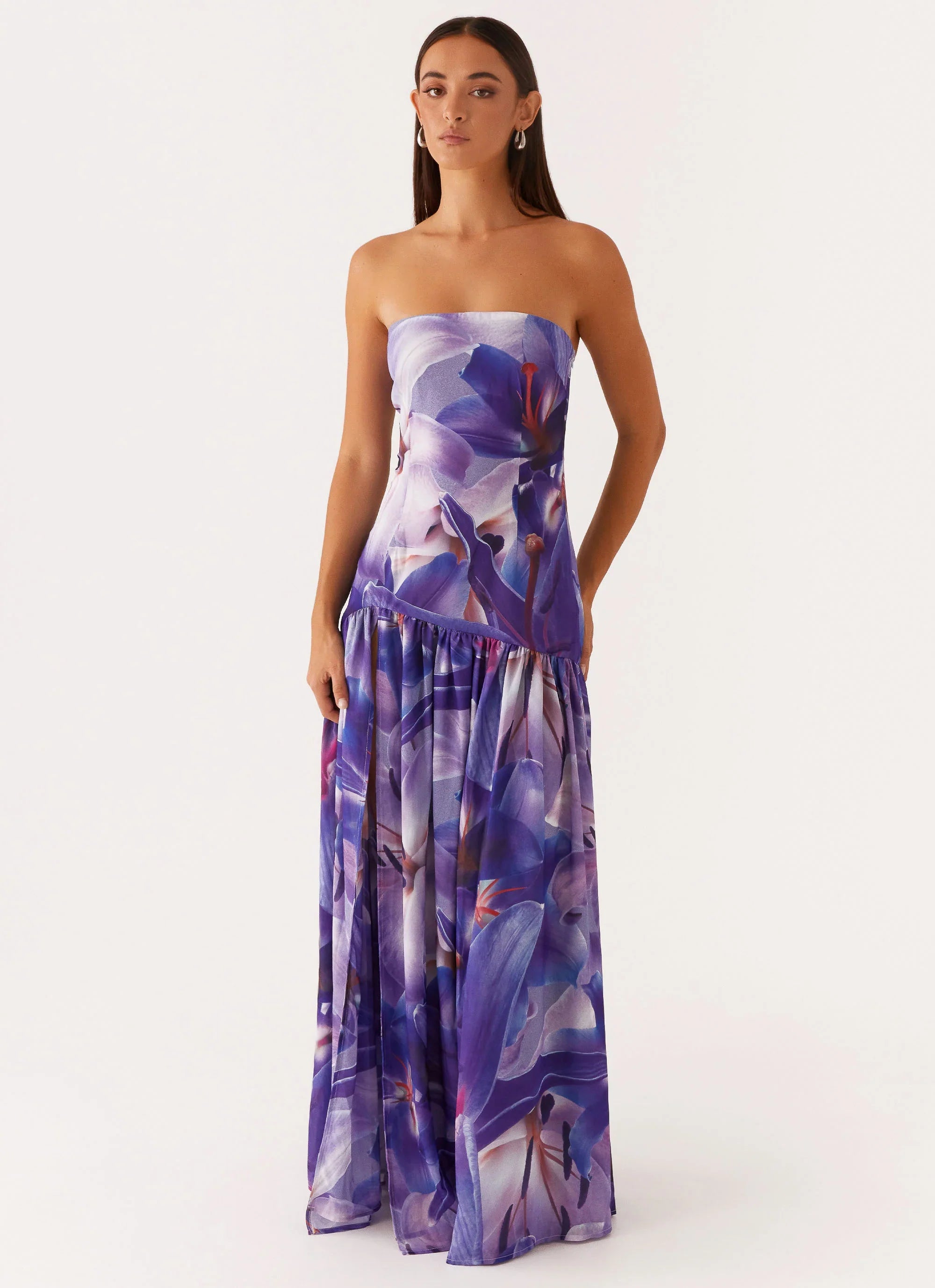 Eden Strapless Maxi Dress - Purple White Lily