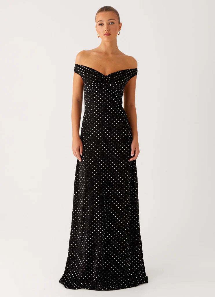 Melany Maxi Dress - White Polka Dot