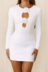 Robe courte à manches longues et sequins en perles polies, blanc