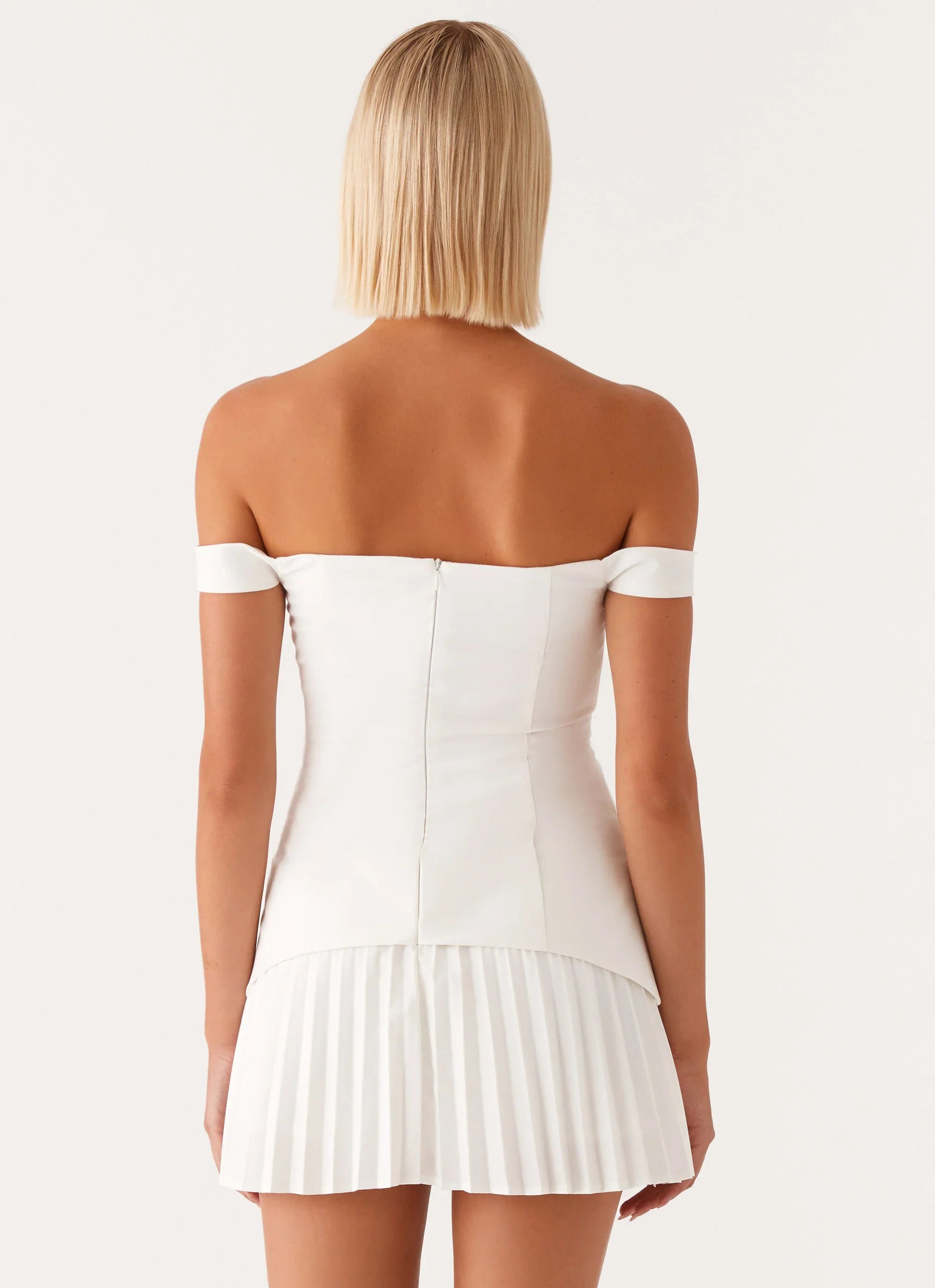 Twisted Skies Off-Shoulder Mini Dress - Off White