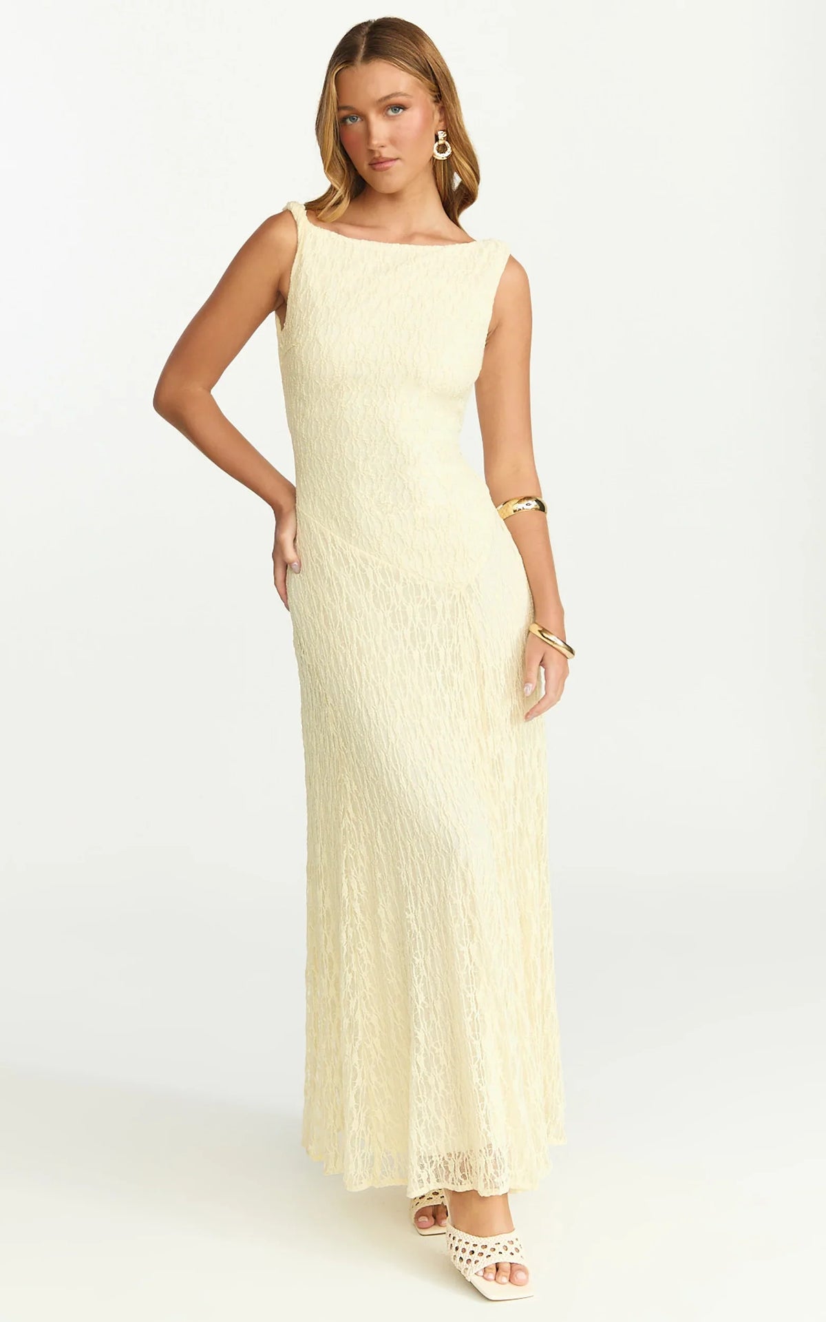 Madeleine Maxi Dress - High Neck A-Line Dress in Lemon