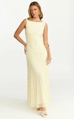 Madeleine Maxi Dress - High Neck A-Line Dress in Lemon