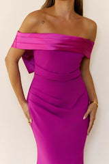 The Sleek Soiree Off Shoulder Maxi Dress Plum