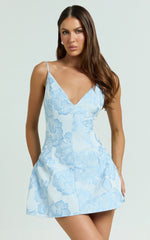 Gianni Mini Dress - Plunge A-Line Low Back Dress in Light Blue