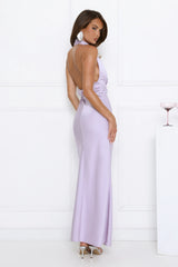 Robe longue en satin à licou Summer Flame Kiss Lilas