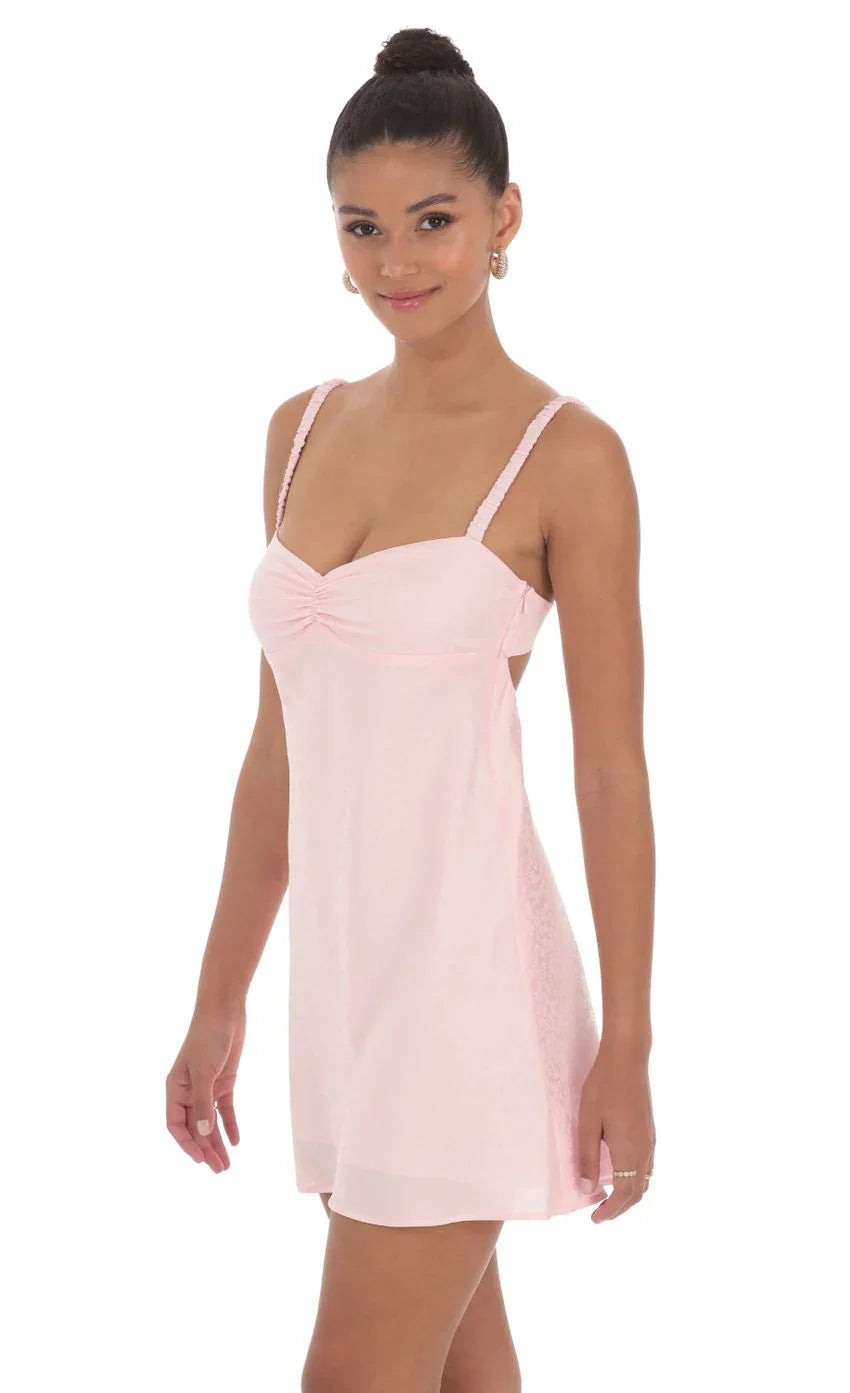 Pink Jacquard Babydoll Satin Dress