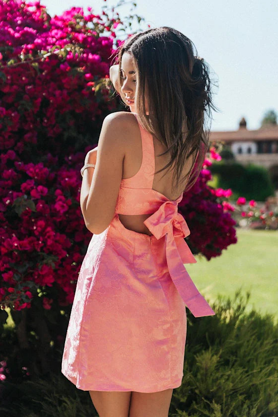 Perfectly Flirty Red Floral Jacquard Tie-Back Mini Dress