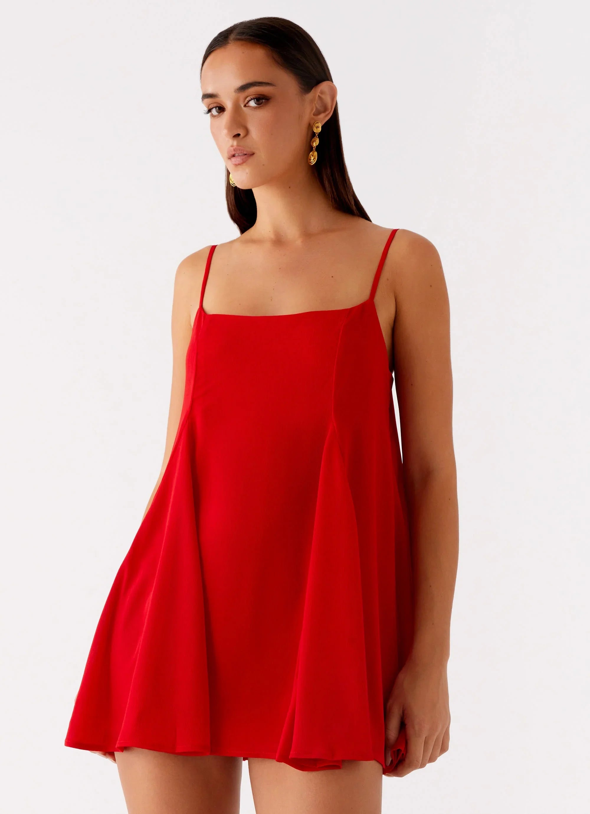 Godet Hem Mini Dress - Red