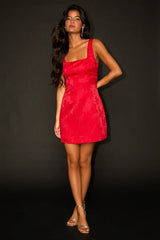 Perfectly Flirty Red Floral Jacquard Tie-Back Mini Dress