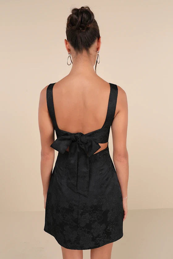 Perfectly Flirty Red Floral Jacquard Tie-Back Mini Dress