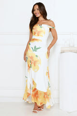 Crown Affair Off-Shoulder Mesh Maxi Dress White