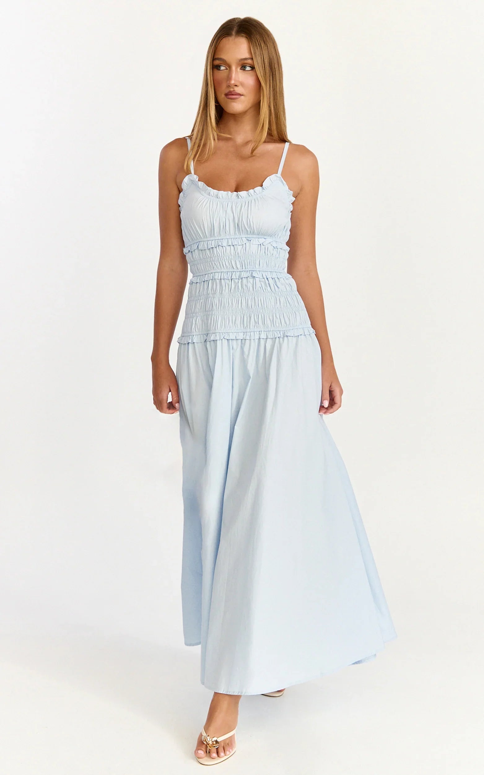 Cami Midi Dress - Ruched Bodice Dress in Blue