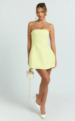 Catharine Mini Dress - Strapless A-Line Dress in Lemon