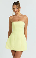 Catharine Mini Dress - Strapless A-Line Dress in Lemon