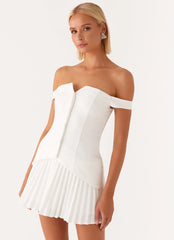 Twisted Skies Off-Shoulder Mini Dress - Off White