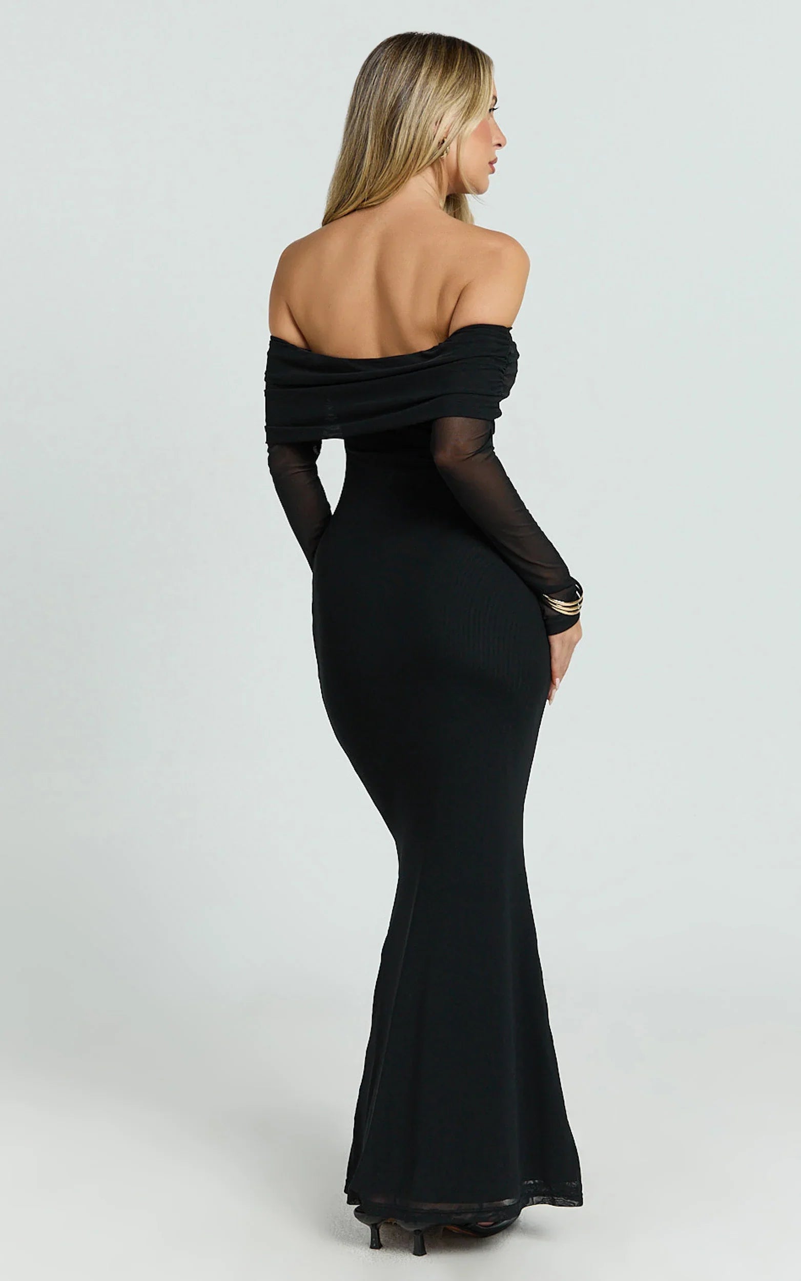 Bethanie Maxi Dress - Off-the-Shoulder Mesh Dress in Black